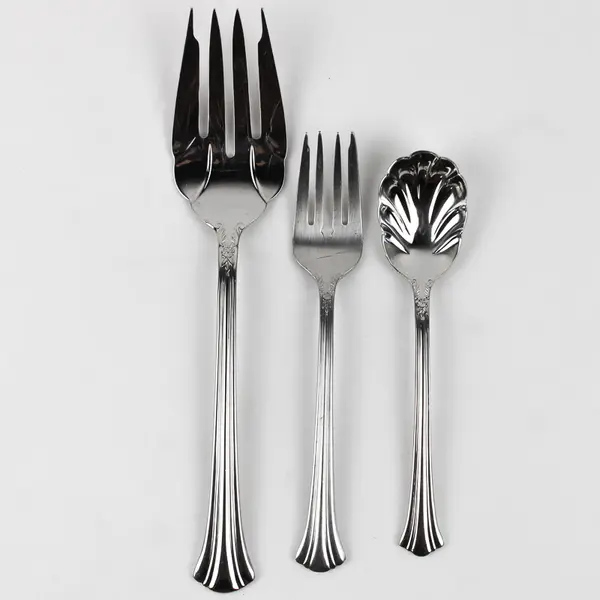 Lot Of 3 Wallace Silver WAS64 (Stainless) Flatware Serving Fork, Salad & Spoon