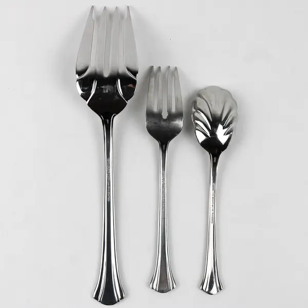 Lot Of 3 Wallace Silver WAS64 (Stainless) Flatware Serving Fork, Salad & Spoon