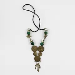 Vintage Peruvian Sol Coin Green Ceramic Beaded Necklace 16.5"
