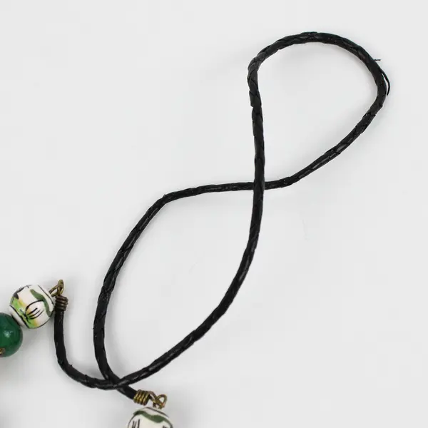 Vintage Peruvian Sol Coin Green Ceramic Beaded Necklace 16.5"