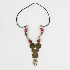 Vintage Peruvian Sol Coin Pink Ceramic Beaded Necklace 16.5"