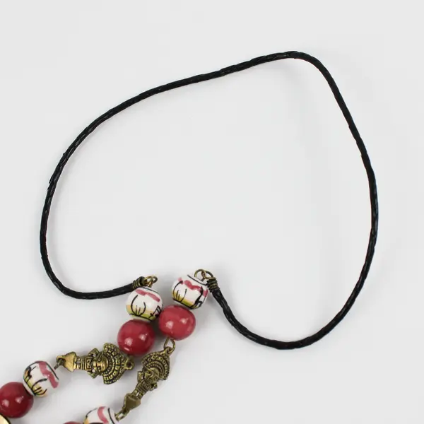 Vintage Peruvian Sol Coin Pink Ceramic Beaded Necklace 16.5"