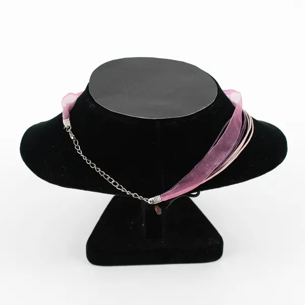 Purple Flower Pendant Multi Strand Ribbon Cord Necklace 19"