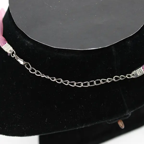 Purple Flower Pendant Multi Strand Ribbon Cord Necklace 19"