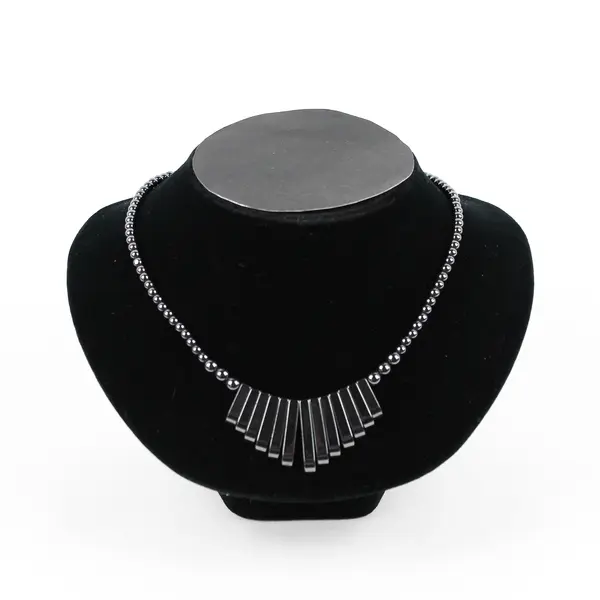 Vintage Hematite Beaded Bar Necklace 17" Minimalist Dark Metallic