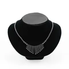 Vintage Hematite Beaded Bar Necklace 17" Minimalist Dark Metallic