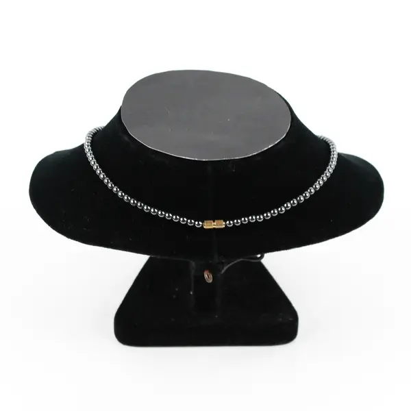 Vintage Hematite Beaded Bar Necklace 17" Minimalist Dark Metallic