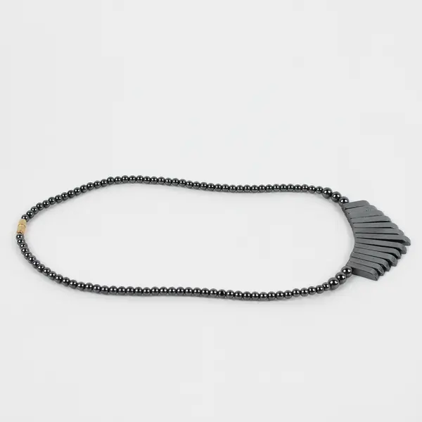 Vintage Hematite Beaded Bar Necklace 17" Minimalist Dark Metallic