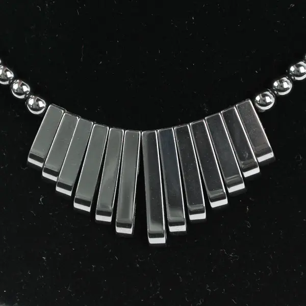 Vintage Hematite Beaded Bar Necklace 17" Minimalist Dark Metallic