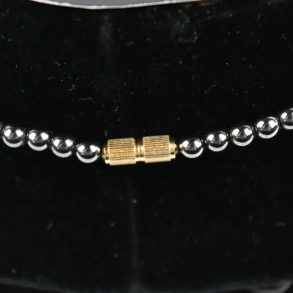 Vintage Hematite Beaded Bar Necklace 17" Minimalist Dark Metallic