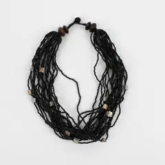 Multi-Strand Black Glass Seed Bead and Abalone Necklace 19"