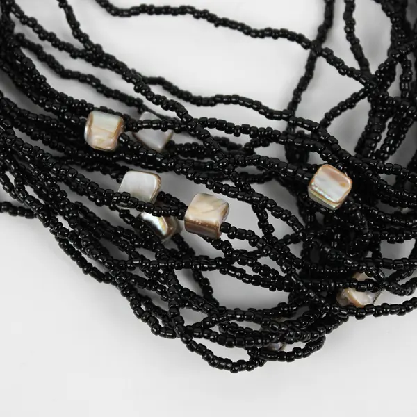 Multi-Strand Black Glass Seed Bead and Abalone Necklace 19"