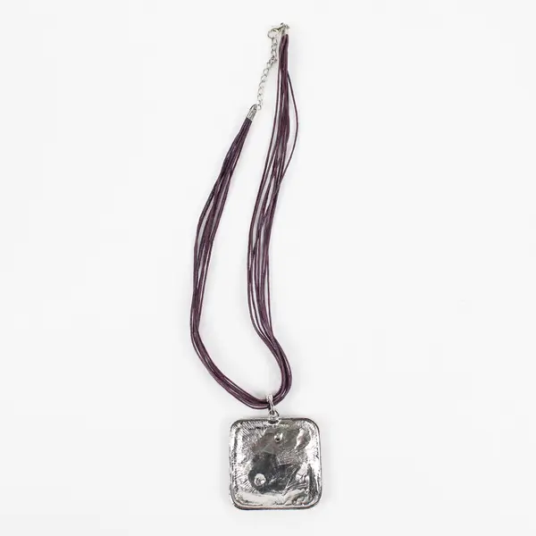 Multi-Strand Purple and Silver-Tone Square Geometric Pendant Necklace 18"