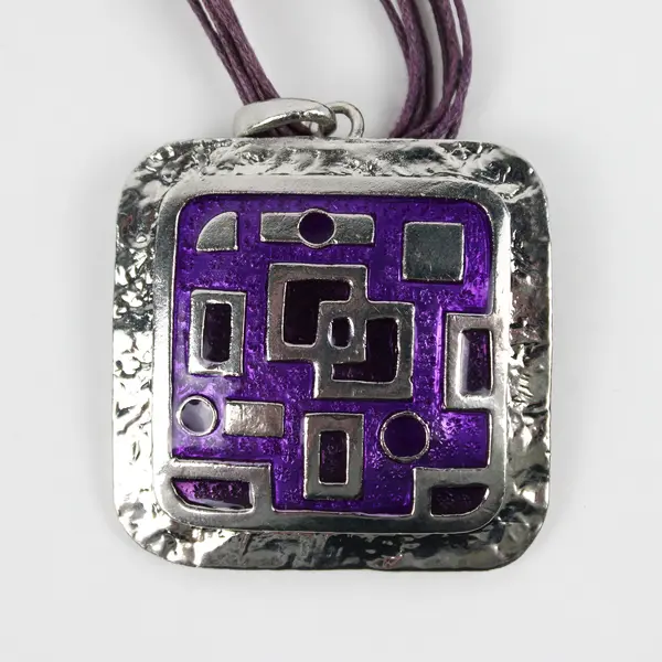 Multi-Strand Purple and Silver-Tone Square Geometric Pendant Necklace 18"