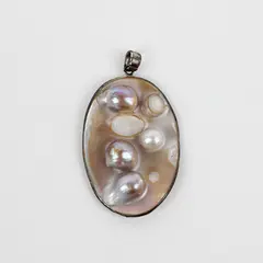 Vintage Silver-Tone Blister Pearl Mother of Pearl Pendant 2.5"