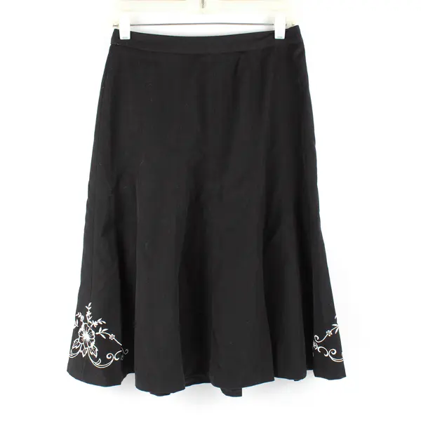 East 5th Embroidered Flowers Black Midi Skirt Women's Size 4