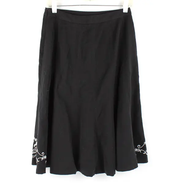 East 5th Embroidered Flowers Black Midi Skirt Women's Size 4