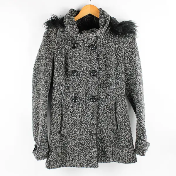 Ci Sono by Cavalini Black and Gray Removable Hood Pea Coat Women's Size Small