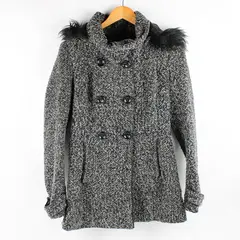 Ci Sono by Cavalini Black and Gray Removable Hood Pea Coat Women's Size Small