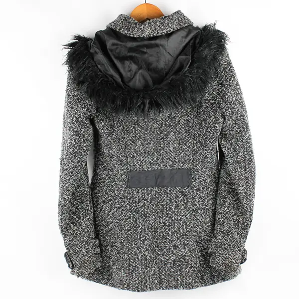 Ci Sono by Cavalini Black and Gray Removable Hood Pea Coat Women's Size Small