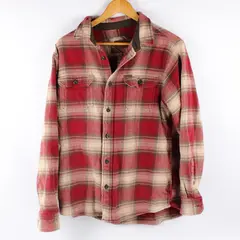 Orvis Red Beige and Brown Plaid Long-Sleeve Button-Up Men's Medium