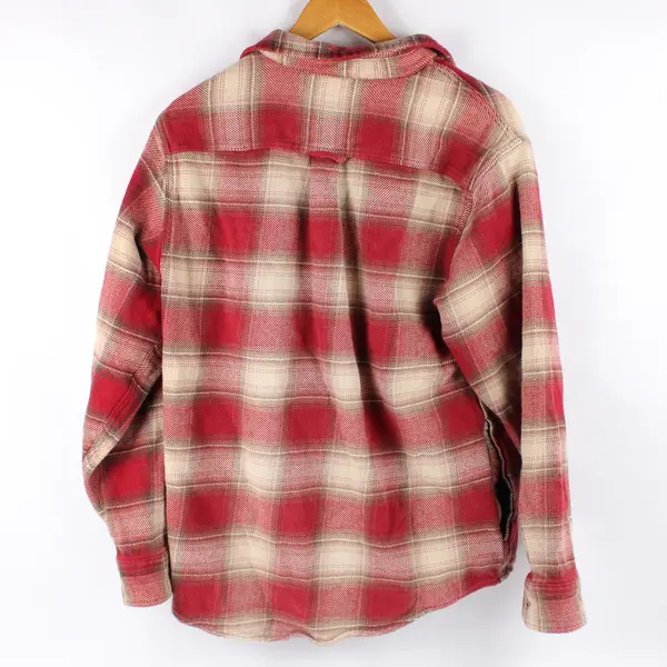 Orvis Red Beige and Brown Plaid Long-Sleeve Button-Up Men's Medium