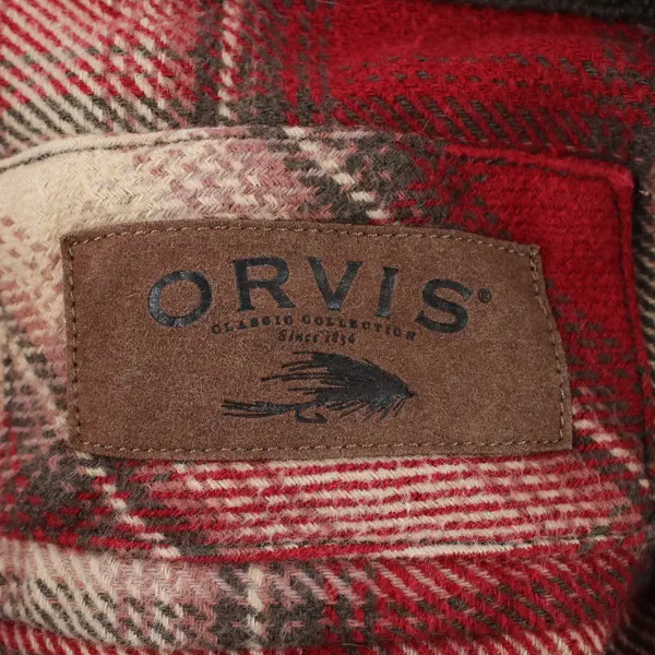 Orvis Red Beige and Brown Plaid Long-Sleeve Button-Up Men's Medium