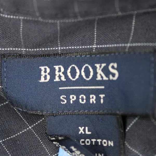 Brooks Sport Navy Blue Grid Pattern Long-Sleeve Button-Down Men's XL