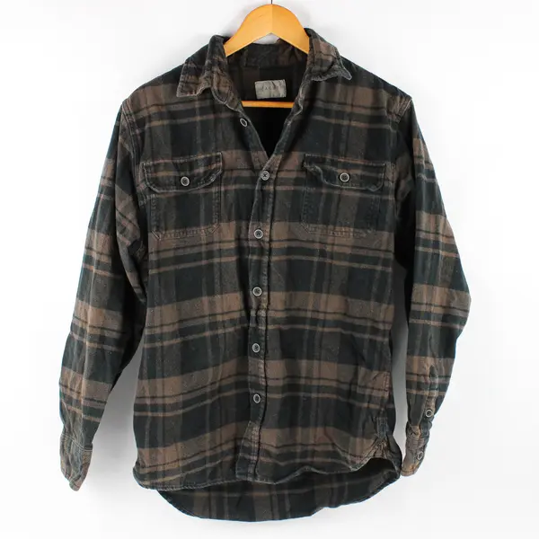 Jachs Brown and Black Plaid Long-Sleeve Button-Up Men's Medium