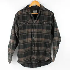 Jachs Brown and Black Plaid Long-Sleeve Button-Up Men's Medium