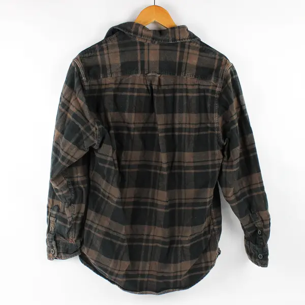 Jachs Brown and Black Plaid Long-Sleeve Button-Up Men's Medium
