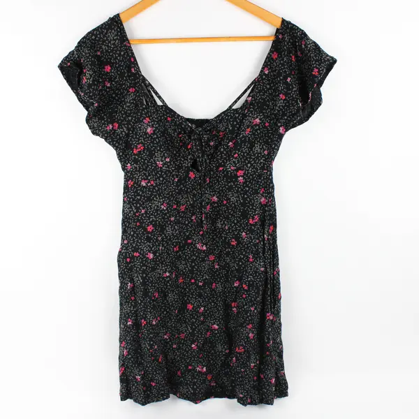 Volcom Pink Floral Print Black Off-The-Shoulder Mini Dress Women's Size 10