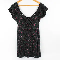 Volcom Pink Floral Print Black Off-The-Shoulder Mini Dress Women's Size 10