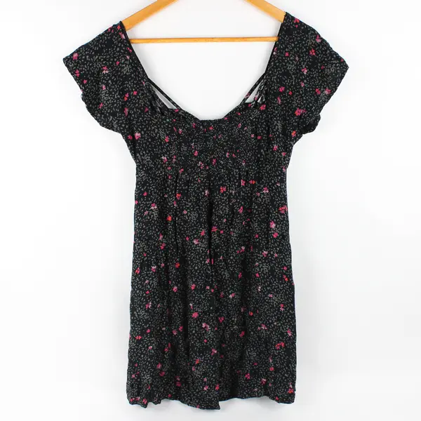 Volcom Pink Floral Print Black Off-The-Shoulder Mini Dress Women's Size 10