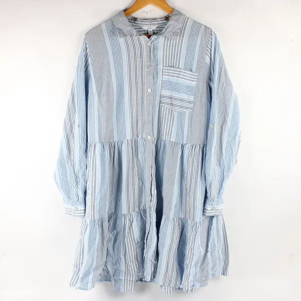 Time And Tru Blue and White Striped Button-Up Shirt Dress XL 16-18
