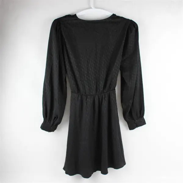 Express Black Houndstooth Tie Waist Plunge Knee-Length Dress Women's Large