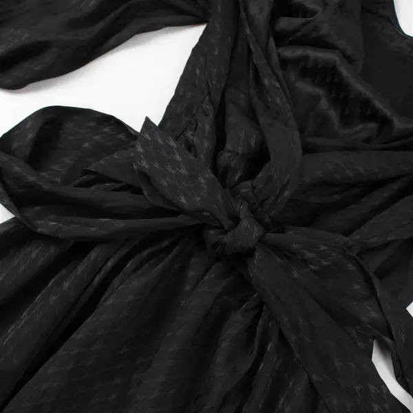 Express Black Houndstooth Tie Waist Plunge Knee-Length Dress Women's Large