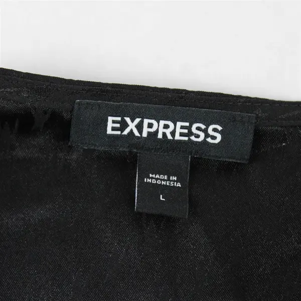 Express Black Houndstooth Tie Waist Plunge Knee-Length Dress Women's Large