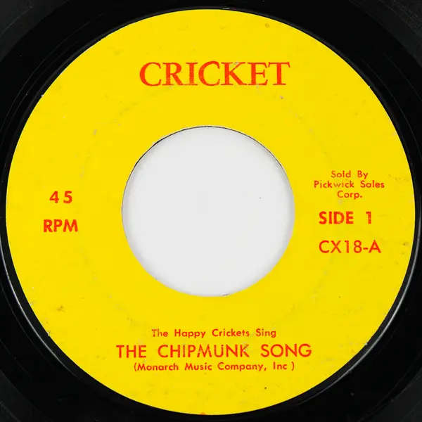 HAPPY CRICKETS 45 rpm record THE CHIPMUNK SONG