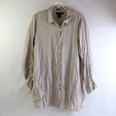 Tahari Beige Linen Long-Sleeve Button-Up Blouse Women's Large