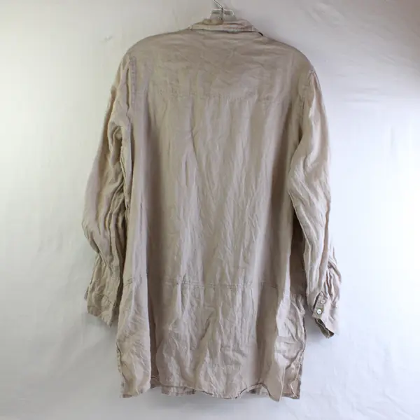 Tahari Beige Linen Long-Sleeve Button-Up Blouse Women's Large