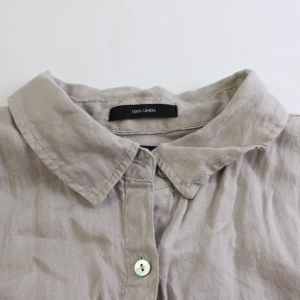 Tahari Beige Linen Long-Sleeve Button-Up Blouse Women's Large