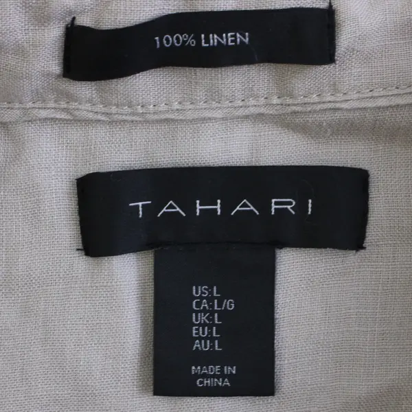 Tahari Beige Linen Long-Sleeve Button-Up Blouse Women's Large