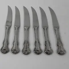 6 Solid Handle Dinner Knives Bradberry RSVP Glossy Stainless Steel Flatware