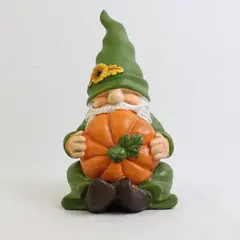 Fall-Themed Gnome Holding Pumpkin Figurine 7.5" Autumn Seasonal Decor