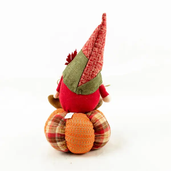 Fall Autumn-Themed Gnome Sitting on Pumpkin Plush Sitter 13" Seasonal Decor