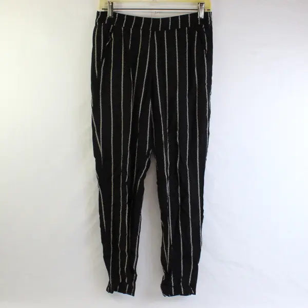H&M Black and White Striped Tapered Leg Pull-On Pants Women's Size 6