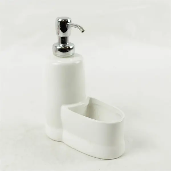 White Ceramic Soap Dispenser With Attached Caddy
