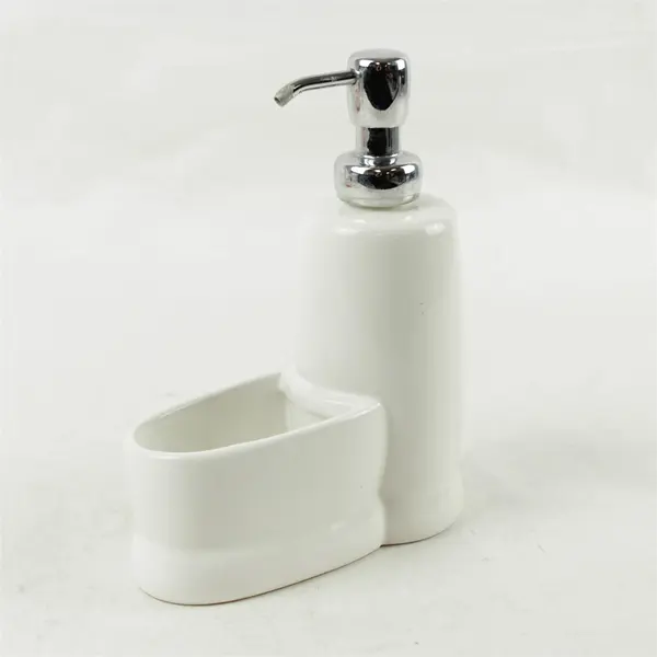 White Ceramic Soap Dispenser With Attached Caddy