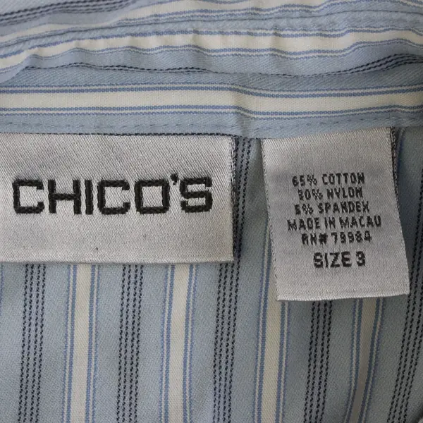 Chico's Blue and White Striped Long-Sleeve Button-Up Pajama Shirt Women's Size 3